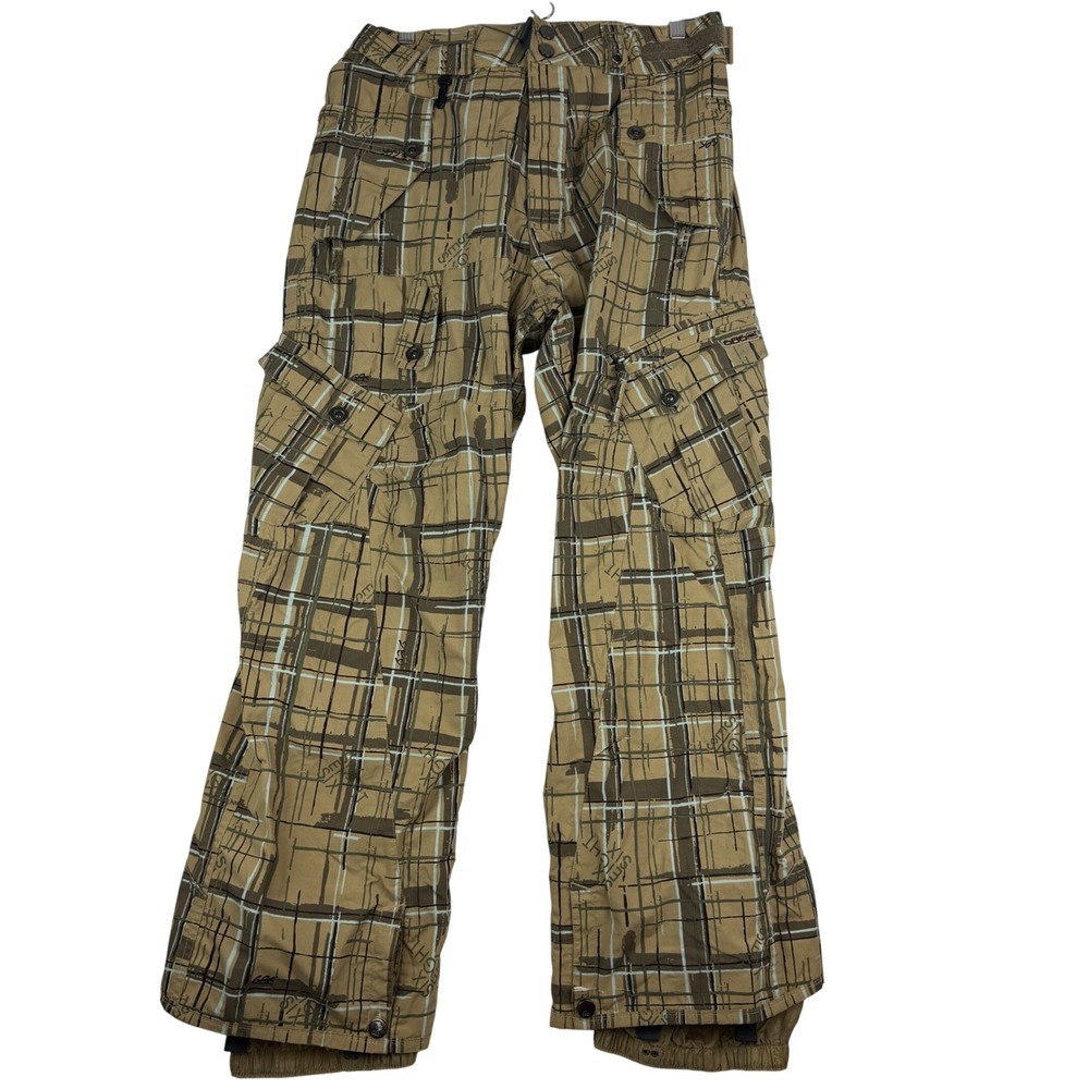 686 Smarty Snow Pants Mens S Tan Plaid Cargo Ski Snowboard Technical Trousers